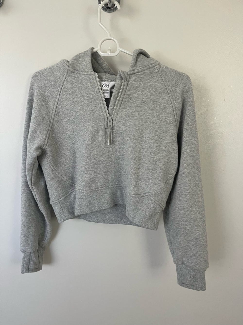 Athleta Light Heather Gray Half-Zip Cropped Hoodie